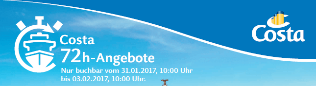 COSTA 72 Stunden Special – Mittelmeer Frühjahr 2017 – 1 Woche ab 444,-&nbsp;€