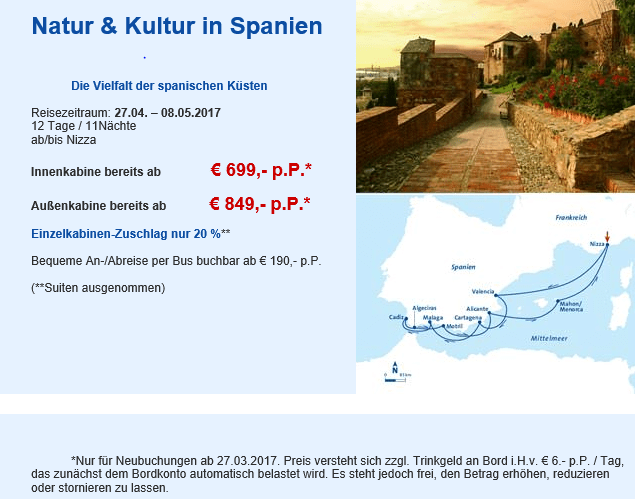 FTI MS Berlin 12 Tage Spanien Traumkreuzfahrt ab 699,-&nbsp;€