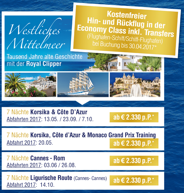 Star Clippers im Mittelmeer gratis An- und&nbsp;Abreisepaket