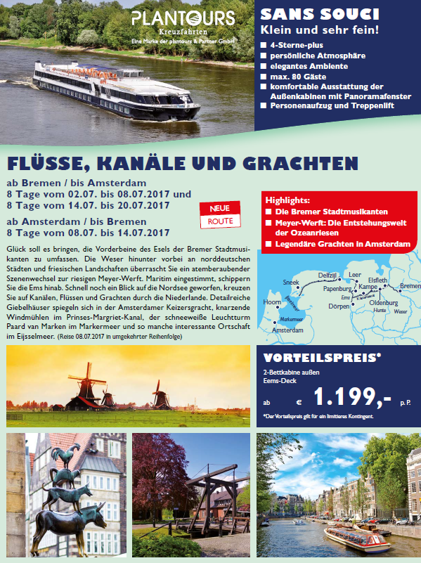 Mit Plantours von Bremen nach Amsterdam auf dem&nbsp;Fluss