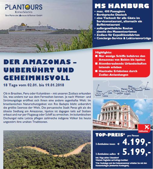 Amazonas Total mit MS Hamburg ab 4.199,-€ inkl.&nbsp;An-Abreisepaket