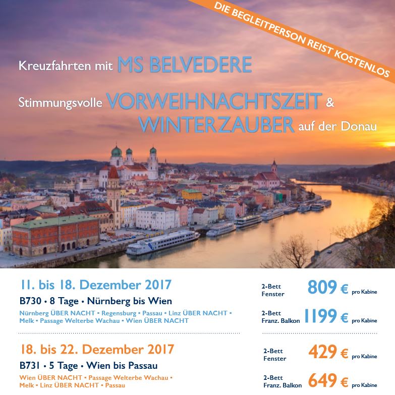 Donau Advent Last Minute: Begleitperson gratis – Kabine ab 429,-&nbsp;€